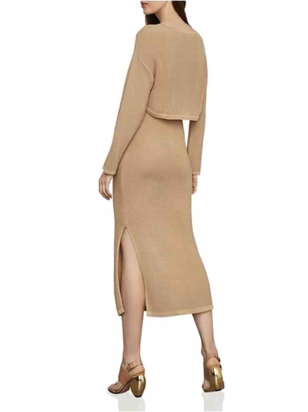 BCBGMaxAzria Camel Knit Midi Dress with Long Sleeves - Picture 2 of 11
